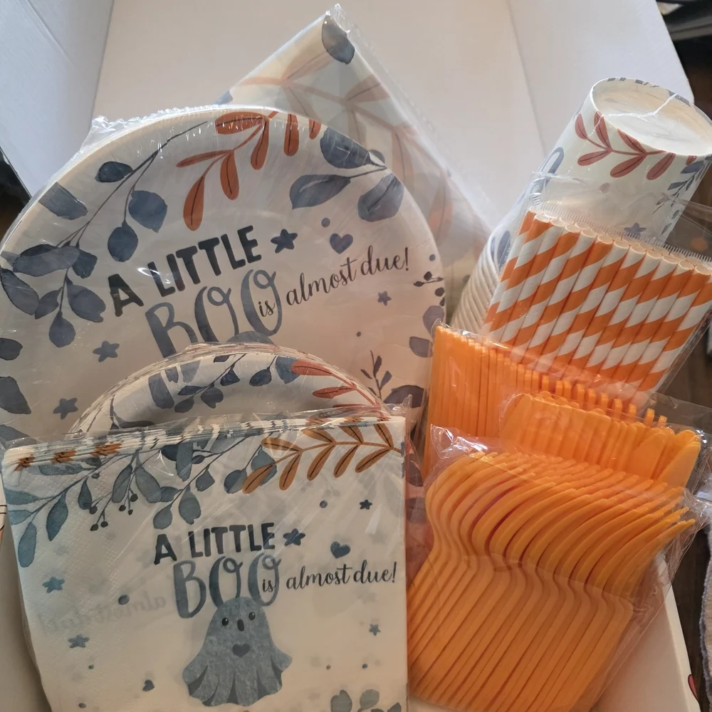 Halloween Baby Shower Party Supplies Set - Blue and Orange